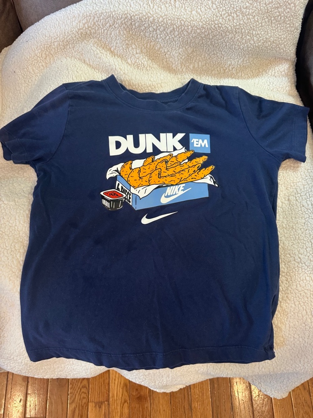 Nike Kids Navy Blue 'Dunk 'Em' Graphic Tee with Yellow-Orange Detail